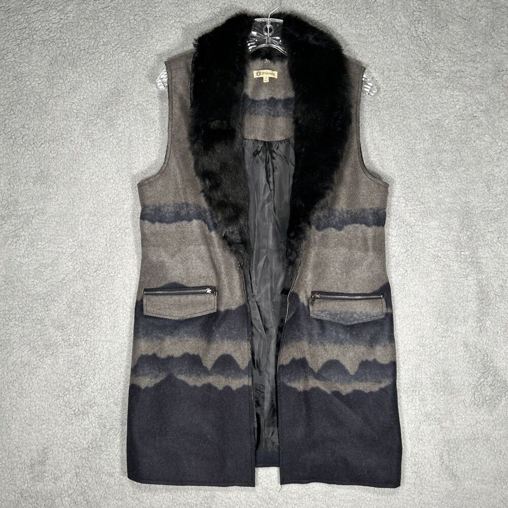 Democracy Removable Fur Collared Long Vest Size Small Stylish Pockets